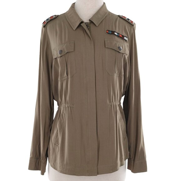 Tribal Beaded Long Sleeve Zip Front Cinched Lightweight Jacket - Picture 1 of 8